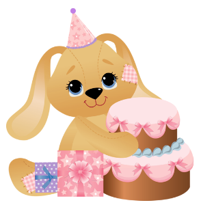 a puppy with birthday gifts